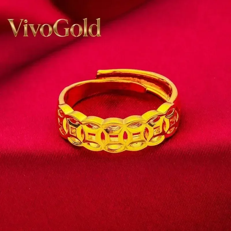 

VivoGold 24K Gold Coin Open Ring | AU999 Pure Gold, vintage copper coin design, adjustable fit, classic charm for daily wear