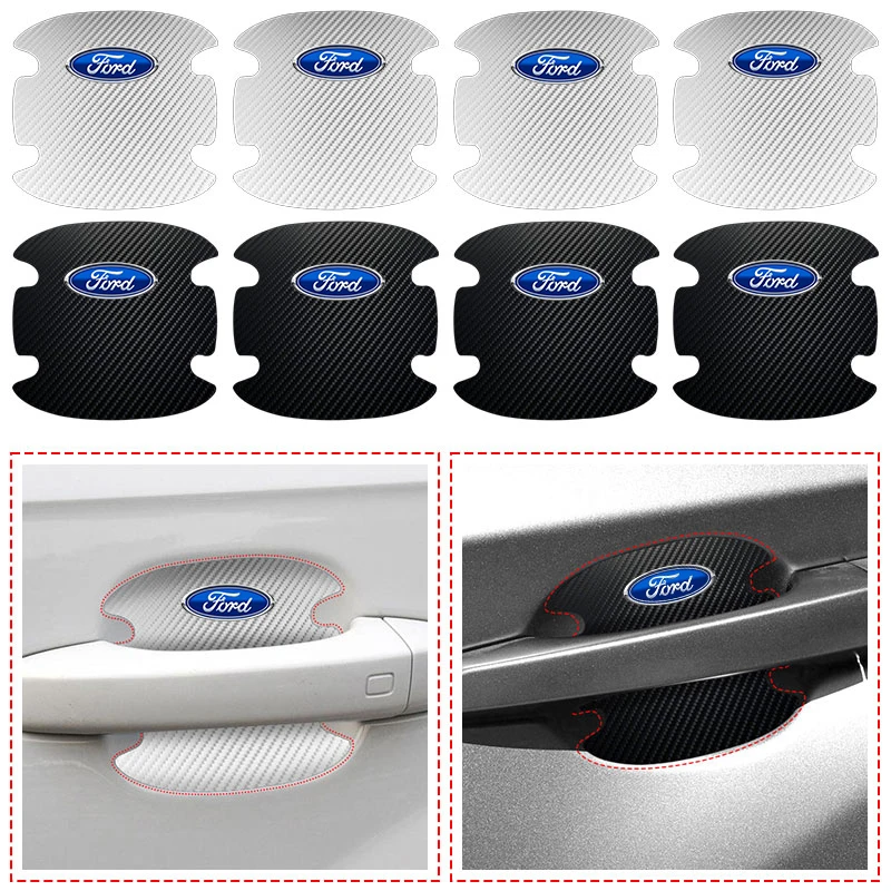 4pcs Car Door Handle Carbon Fiber Decorative Protective Sticker For Ford Mondeo Focus Mk2 Mk3 Mk7 Fiesta Escape Kuga Ecosport