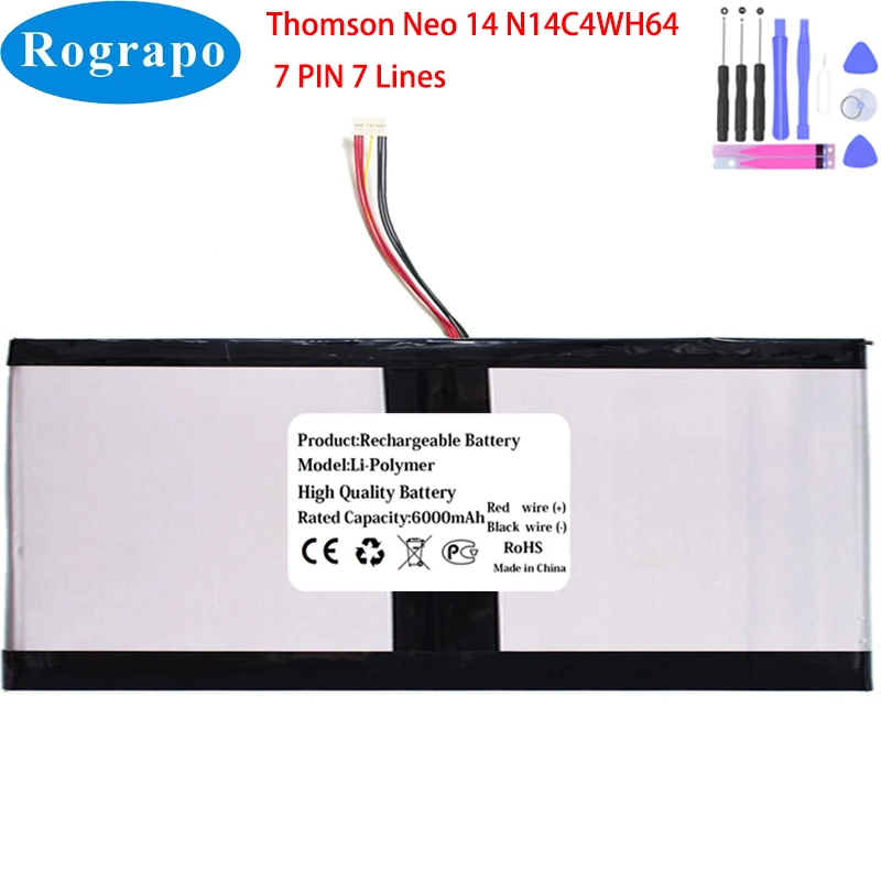New 7.6V 6000mAh Thomson Neo 14 N14C4WH64 WTL 45100130P Notebook Laptop Battery 7 PIN 7 Wire Plug