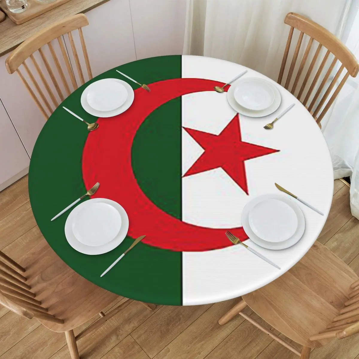 Algeria Official Flag Of Algeria Waterproof Round Tablecloth Oilproof Table Cloth for Kitchen Events Dining Table Cover