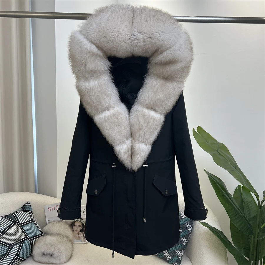 2023 Fashion Real Fur Coat Duck Down Winter Jacket Women Natural Fox Collar Hooded Loose Long Parkas Outerwear Detachable