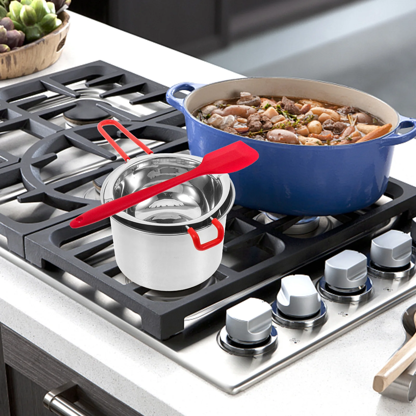 

1 Set Stainless Steel Double Boiler Pot Chocolate Butter Melting Pot With Two Pour Spouts Compact Kitchen Gadget For