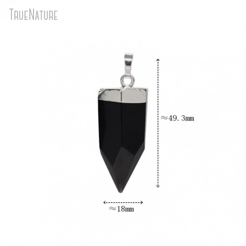 5Pcs Wholesale  Silver Color Obsidian Jewelry Hexagonal Prisms Point Pendant PM50865