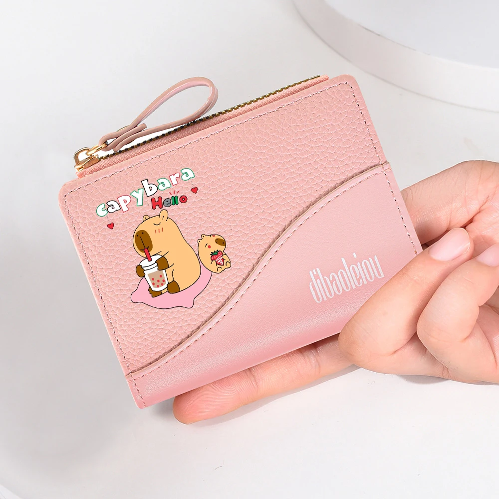 Dibaoleiou Cartera corta para mujer con estampado de dibujos animados, monedero con cremallera, cartera bonita para mujer, soporte compacto para dinero
