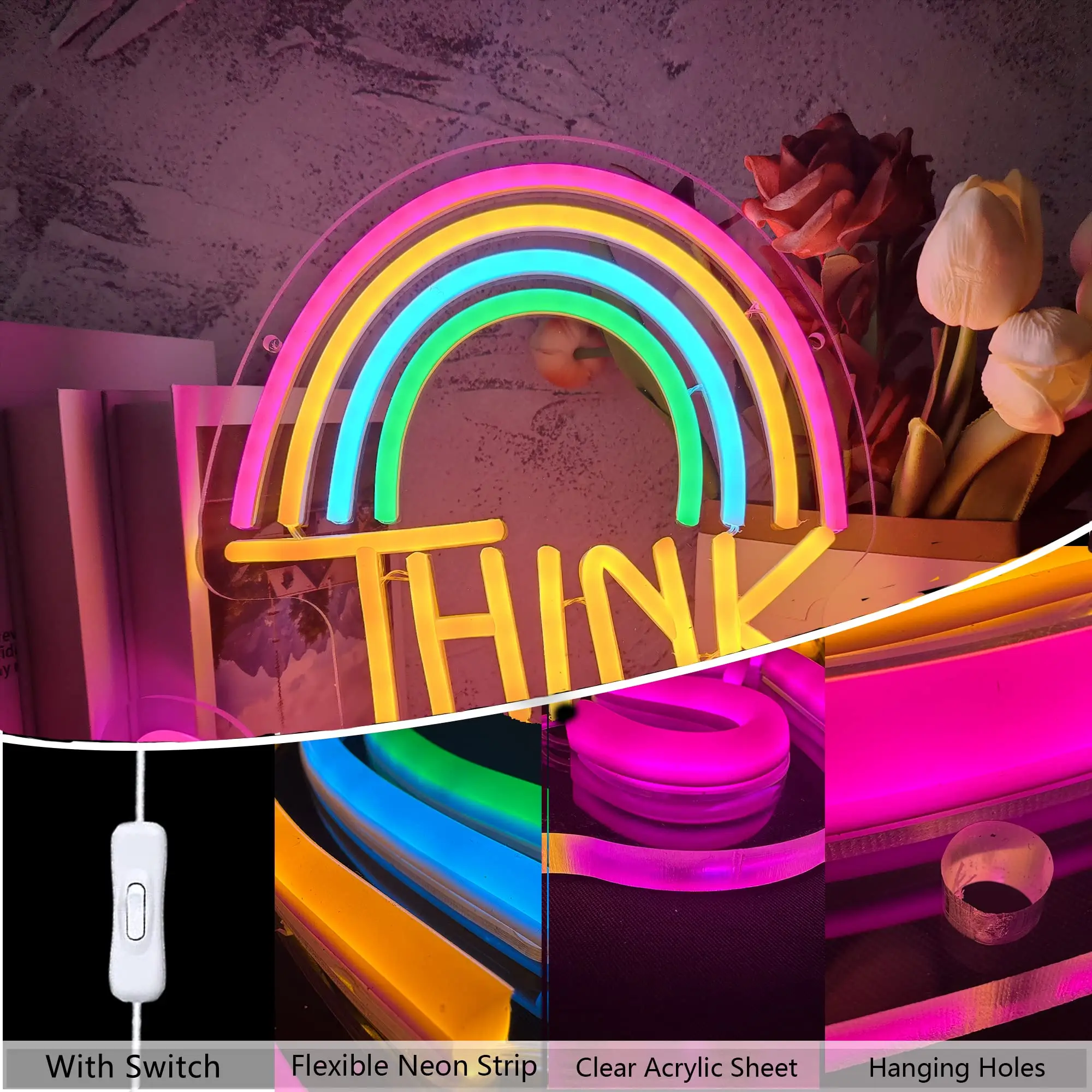 Think Positive Neon Sign LED Lights USB Signs Bedroom Room Bar Pub Store Club Home Party Wall Art Decor for Room Holiday