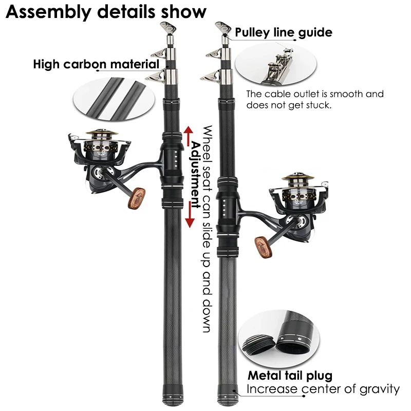 Imagem -05 - Vz-poderoso Carbono Telescópico Pesca Arraste Rod Guia Pully Linha Adequado para Fish Finder 21kg 2.14.2m