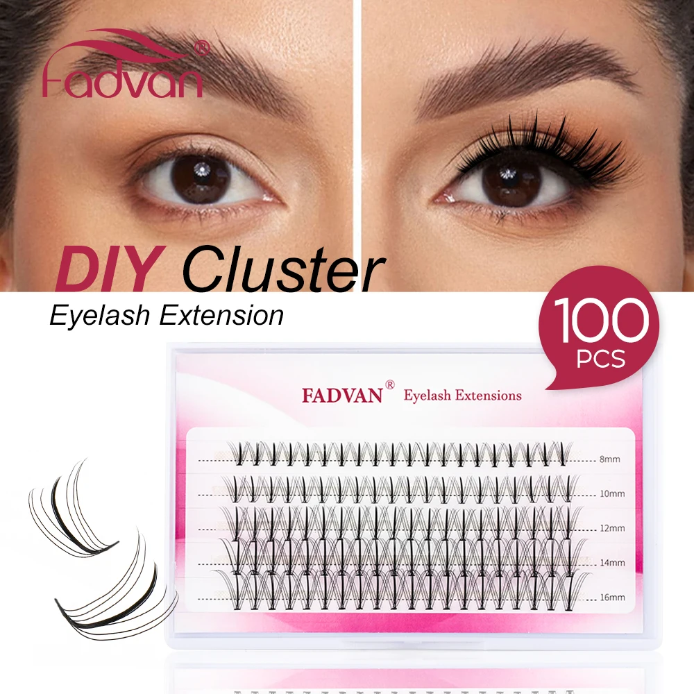 Fadvan Diy Cluster Wimpers M Sandwich Individuele 100 Pcs Warmte Gebonden Zelftransplanterende Wimpers Natuurlijke Oogmake-Up Tools