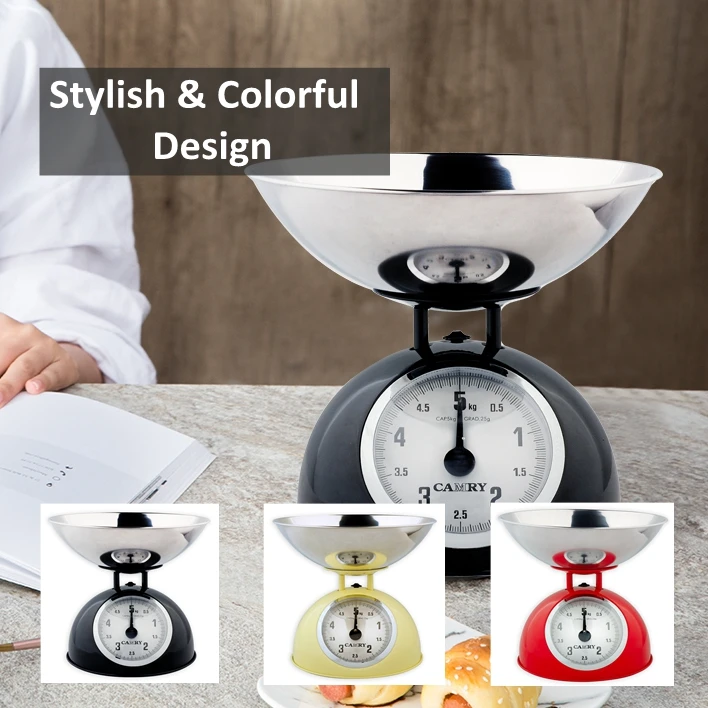 低価格金属製ハウジングダイヤル式スプリングバランス機械式キッチン計量食品スケールスプリングスケール、ボウル付き、5kg、4kg、20g計量可能
