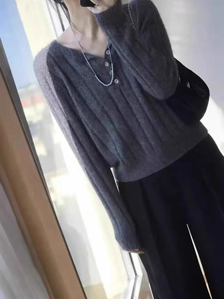 Koreanische Atmosphäre trägt graue Textur mit unten Kaschmirpullover Pullover Damen neuer Pullover mit Außenseite.