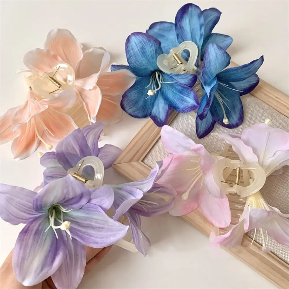 Bayemia Barrettes Lilium Flower Hair Claw Ponytail Clip Cute Hairpin Calla Hair Clip Headdress Grab Clip Big Hair Claw Daily