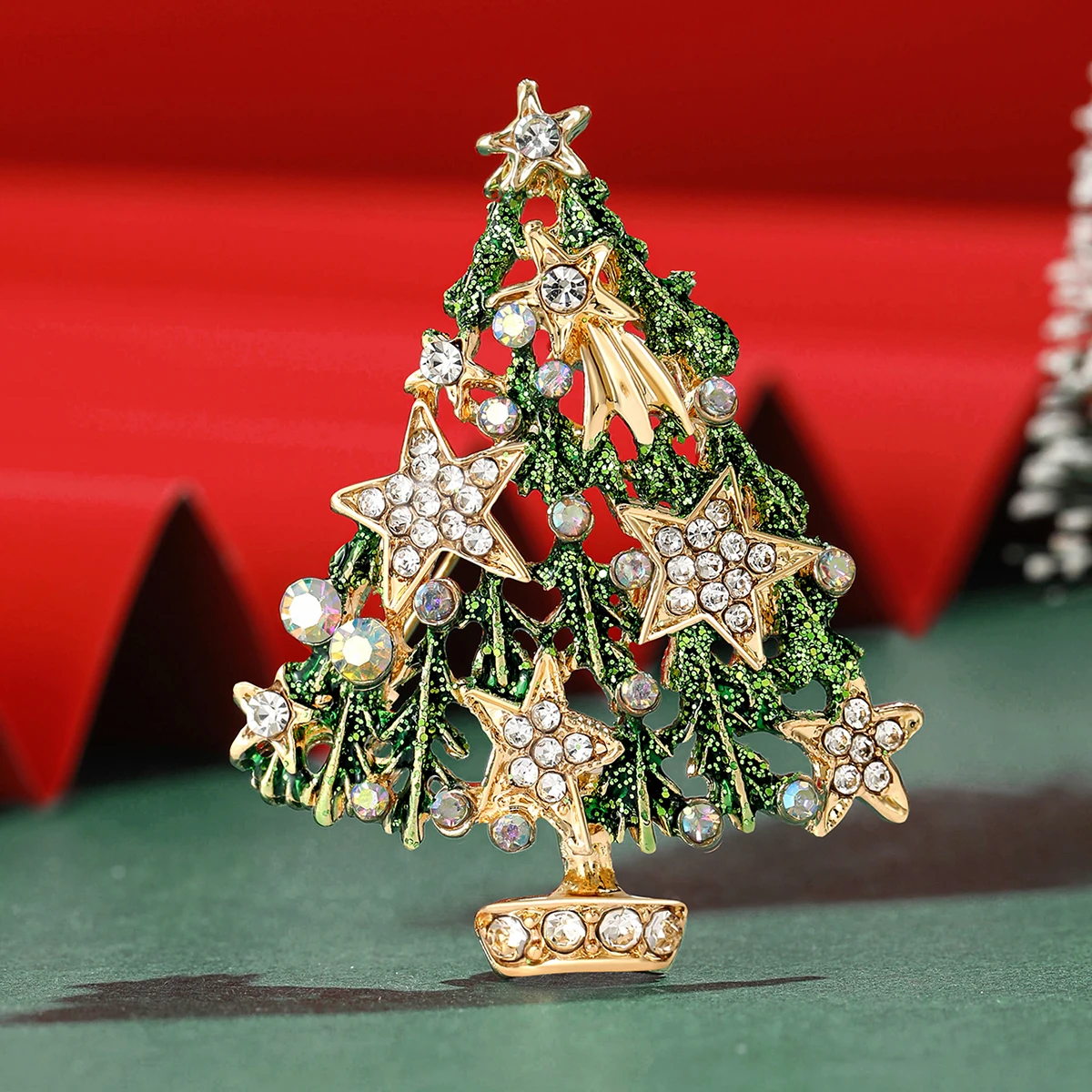 Christmas Rhinestone Star Christmas Tree Brooch for Women Pearl Botanical Pin Banquet Party Backpack Gifts Jewelry Accessories