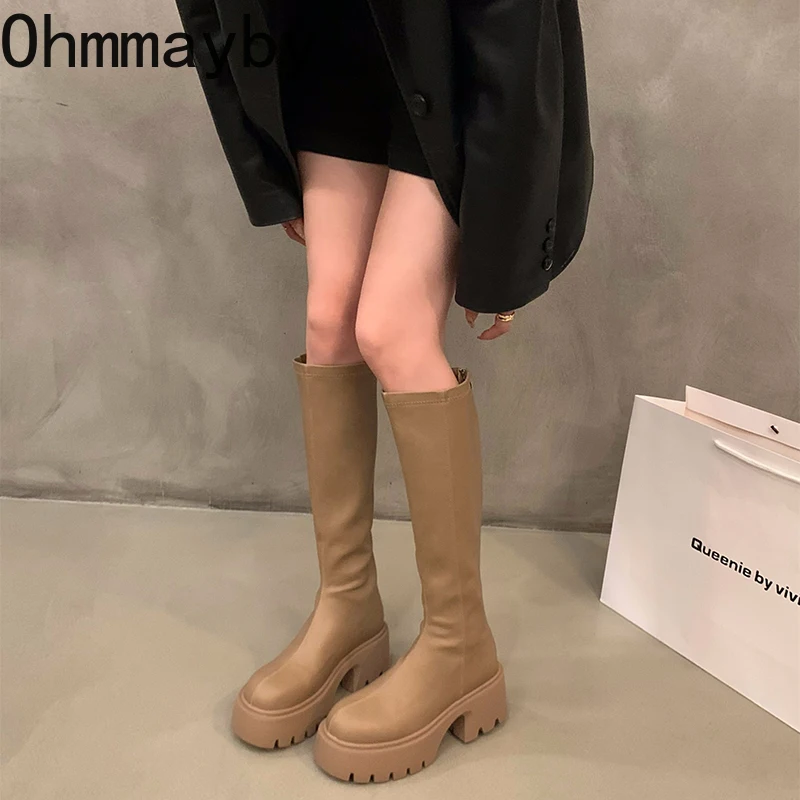 Platform Women Knee-High Boots Fashion Zippers Shoes Autumn Winter Thick Heel Women\'s Knight Long Booties