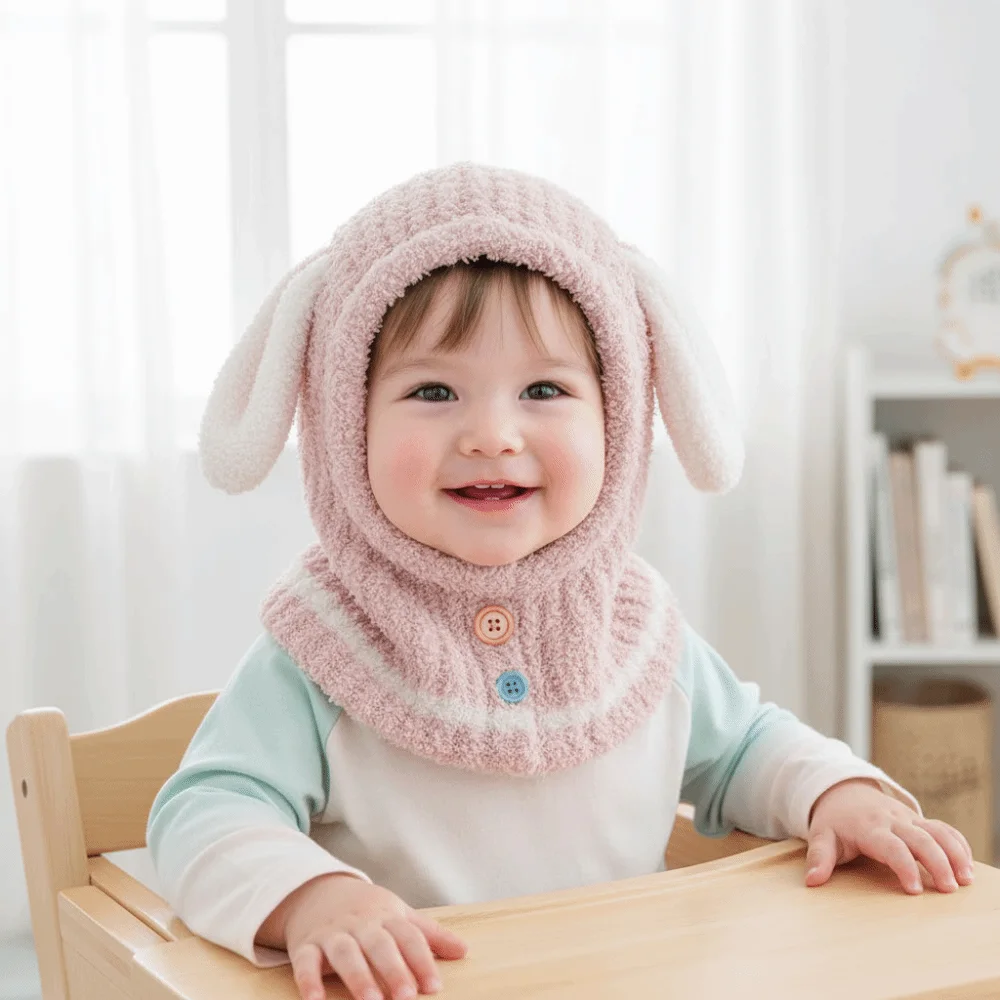 

Милая плюшевая Балаклава, пуловер, шапка с кроликом, ветрозащитная защита ушей, шарф, шапка, морозостойкая детская шапка с капюшоном с мультяшными животными, зимняя шапка