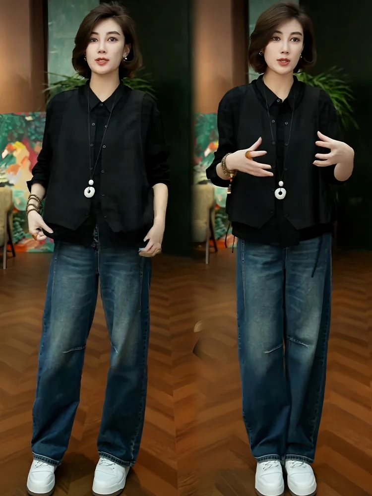 Ele V-Ne minceur polyvalent femmes irt décontracté Sle Long Sve respirant confortable moyen-âge Faion tendance