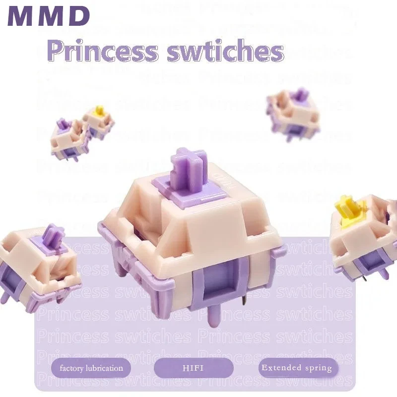 MMD Princess V2 Switch 5Pins Linear Tactile 38/45/53/48/60g Custom Mechanical Keyboard Switches HIFI POM PTFE Material Pre-lubed