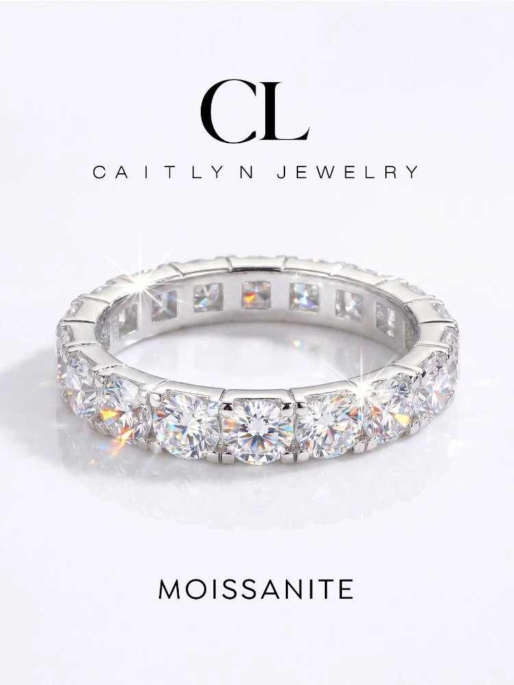 Real 0.1CT White Circular Moissanite Diamond Fashion Simple Ring for Women's Daily Wear 925 Sterling Silver Fine Jewelry