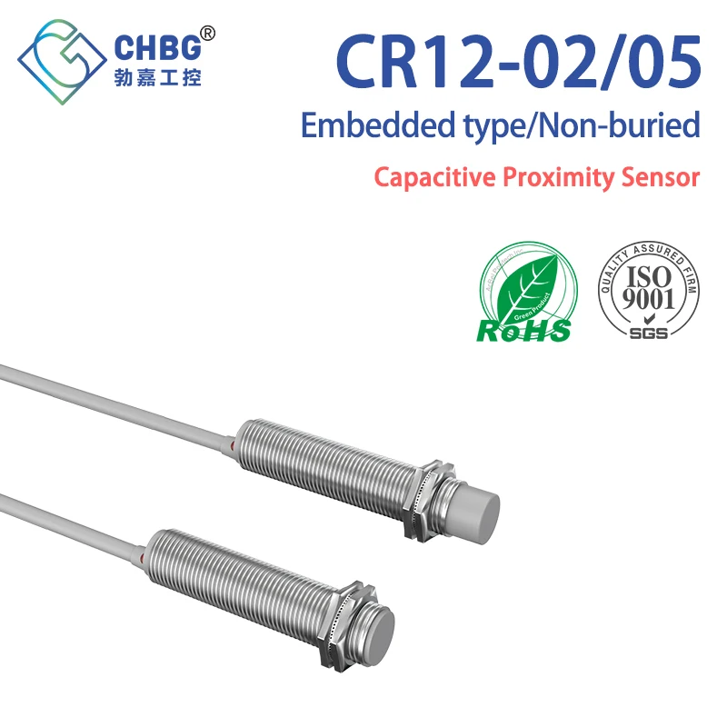 

CHBG M12 Capacitive Proximity Sensor 10-30VDC NPN PNP NO NC Embedded Non-Embedded Detects Conductors Dielectrics with 2M Cable