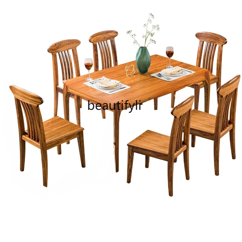 Solid Wood Dining Tables and Chairs Set Modern Chinese Small Apartment Dining Home Rectangular Dining Table Wooden Table