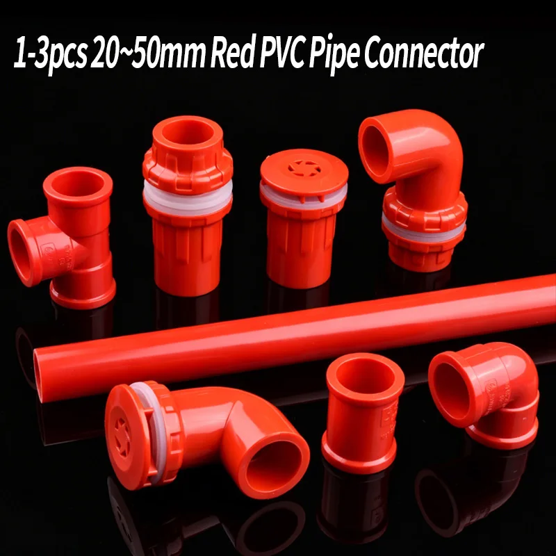 1-3pcs 20~50mm Red UPVC Pipe 90° Elbow Direct Drain Fittings Connector Aquarium Overflow Joints Garden Irrigation Inlet Outlet