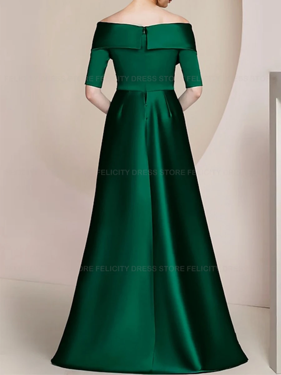 Sukienka dla mamy panny młodej z satyny na zamówienie, prosty krój A-line, z odkrytymi ramionami, elegancka sukienka na wesele, plisowana suknia wieczorowa na przyjęcie, model 2026