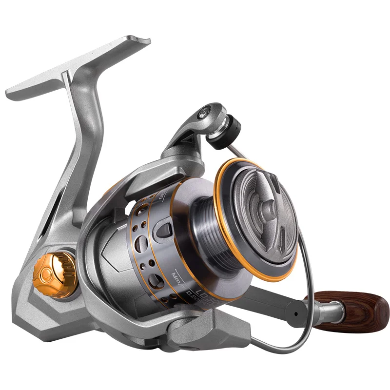 LD Series 5.2:1 Alloy Fishing Reel with Carbon Drag and Wood Handle for Freshwater Saltwater Spinning Fishing