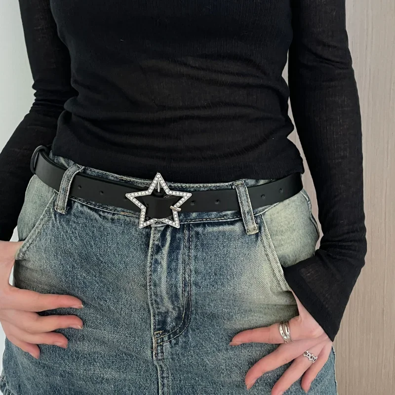 Y2K-Ceinture en cuir PU avec biscuits pour femmes, Spice Girls, Denim Star, Ins Sweet Cool Corset Jeans, Rose, Noir, Blanc, Environnement