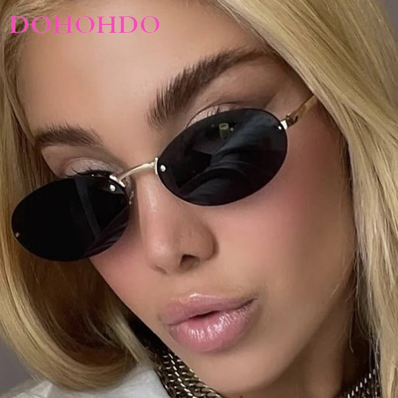 

Luxury Trendy Designer Rimless Retro Oval Sunglasses Women Y2K Punk Sunglass Men Shade Driving Eyewear UV400 Lentes De Sol Mujer