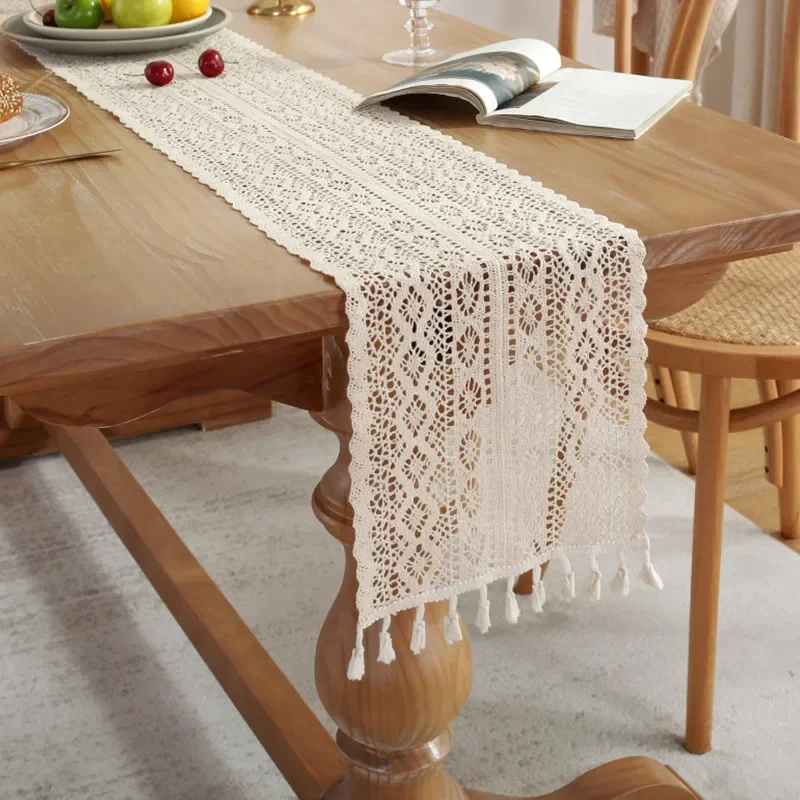 Wedding Tassel Cotton Linen Table Runner Party Dining Table Decor Vintage Table Runners for Kitchen Luxury Home Decor 72inch