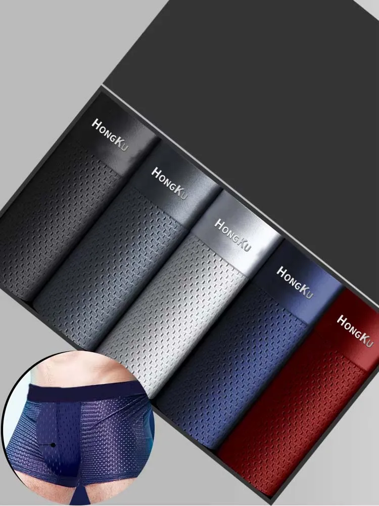 Marken-Boxershorts für Herren, Sommer, dünn, aus Eisseide, atmungsaktiv, weiche Herren-Unterhosen, 3D-Schnitt, U-Pouch-Design, Unterwäsche für Männer