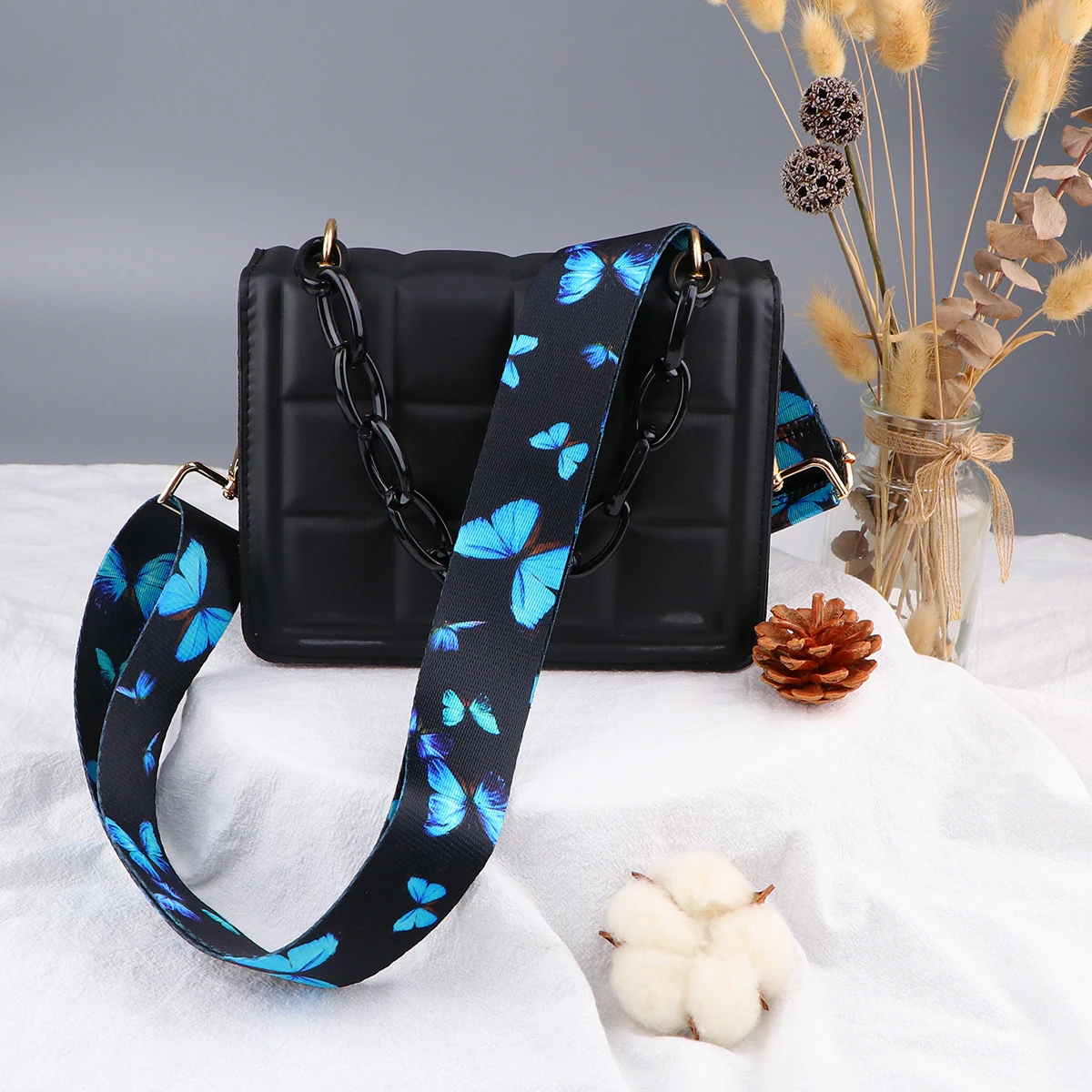 Vlinder Bloemenpatroon Vrouwen Schouder Messenger Tassen Diy Verstelbare Nylon Band Tas Deel Accessoires Vrouwelijke Handtas Riem