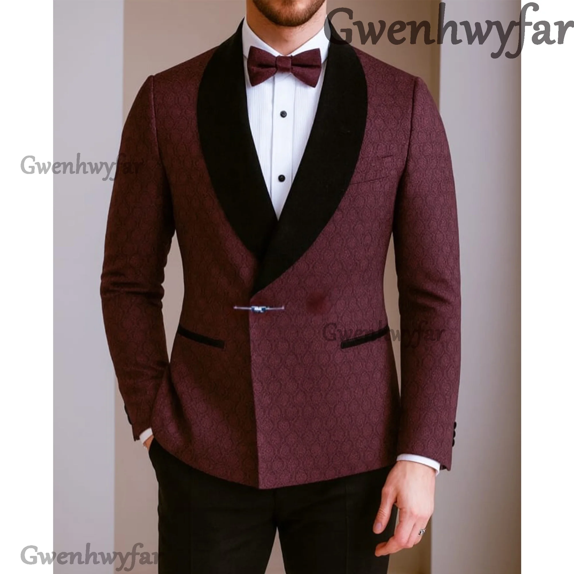 

Gwenhwyfar (Jacket+Pants) Burgundy-Colored Textured Fabric High-End Brand Boutique Fashion Solid Color Men Casual Business Suit