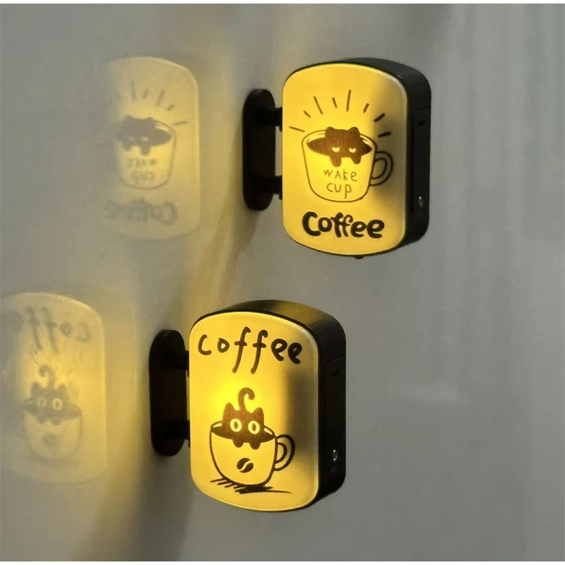 Luminous Coffee Fridge Magnet Mini LED Lightbox with Magnetic Suction Japanese Creative Decor for Home Kitchen Travel Souvenir