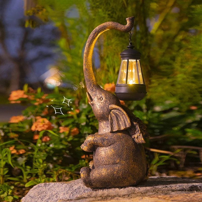 Outdoor Solar Elephant Lamp Resin Creative Crafts Animal Statue Decoration Garden Courtyard Decoration Good Luck Garden Gifts