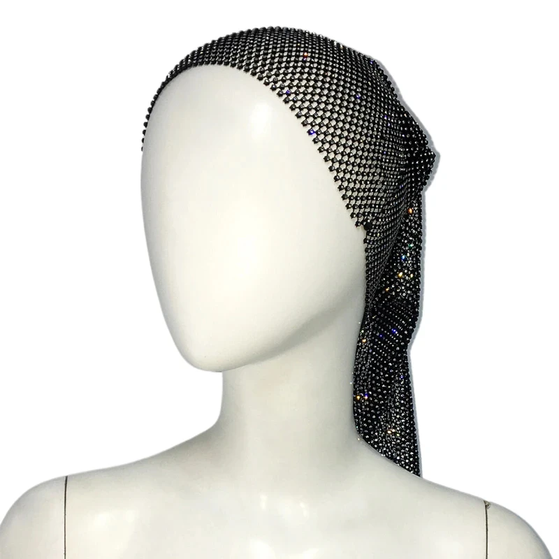 Damen Voll-Strass-Mesh-Kopftuch Funkelnder Kristall-Langschwanz-Kopfwickel Elastische Glitzernde Kopfbedeckung für Party, Club und Abendveranstaltungen – Detail 5