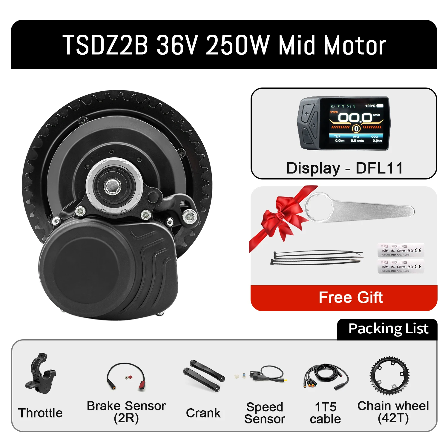 Tongsheng TSDZ2B 250W TSDZ8 48V 750W Mid Drive TSDZ16 48V 1000W Ebike Kits Conversion Engine Electric Bike Motor Kit Torque Sensor Set VLCD5 DFL11 With Battery image 3