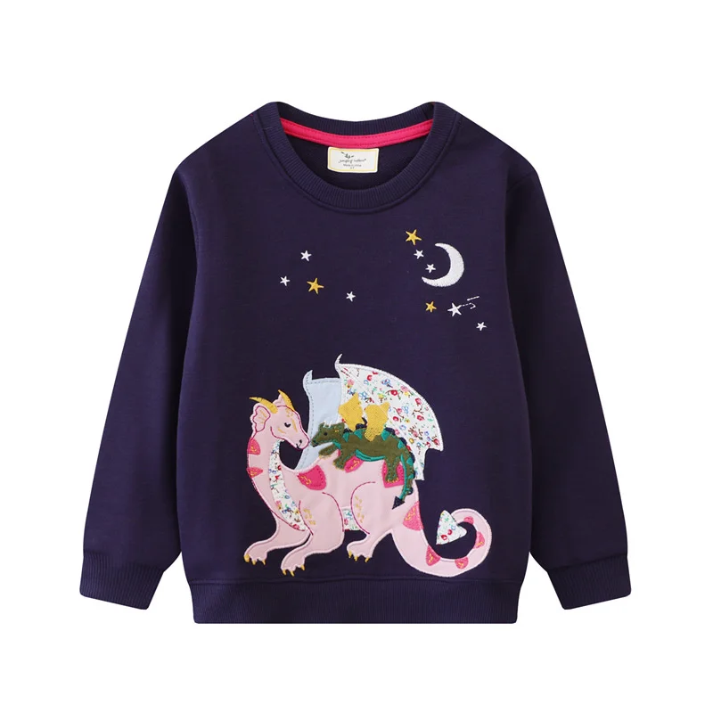 Jumping Meters 2-7T Girls Sweatshirts Dragon Applique Toddler Clothing Hooded Tops Autumn Spring Chidren\'s Shirts Baby Costume