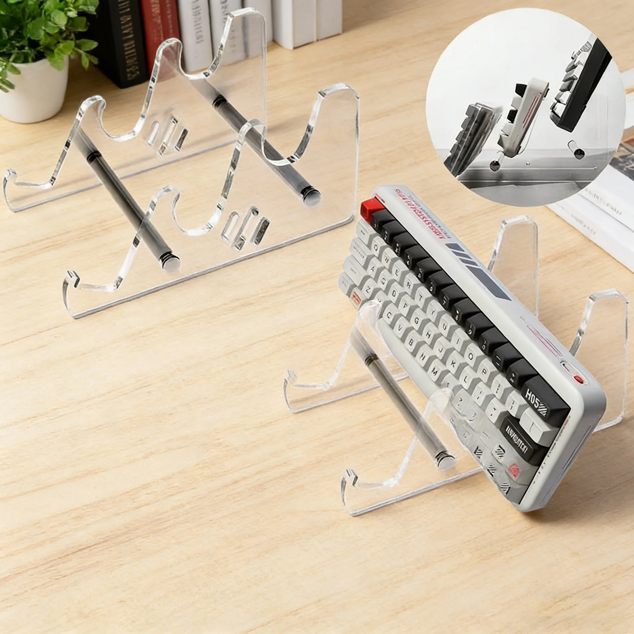 3 Tiers Display Keyboard Holder Transparent Acrylic Keyboard Stand Computer Mechanical Keyboard Rack Storage Detachable Holder