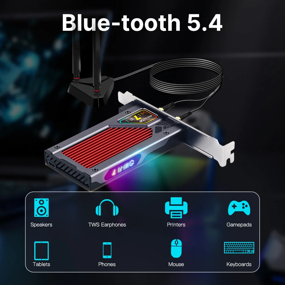 FENVI WIFI 7 FV-BE8800RGB PCIE Wireless Wi-Fi Card Adapter 8774Mbps Tri-band 2.4G/5G/6GHz For Bluetooth5.4 BE200NGW PC Win10/11