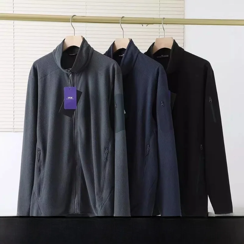 

Warm Fce Lined Men's Jaet Outdoor Sports Coat Autumn Winter Stand Fit Long Sve Stand Collar Regular Length Outerwear