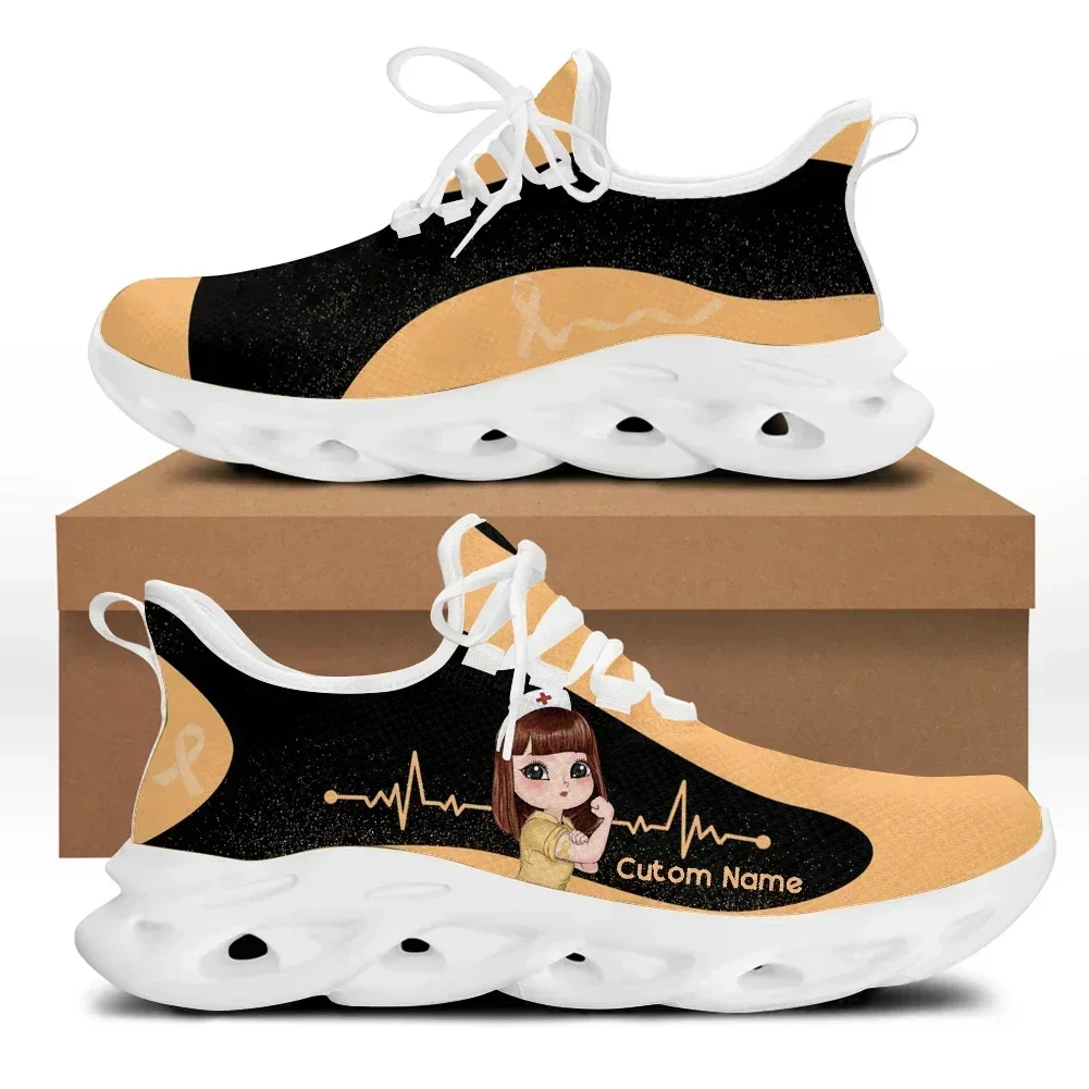 Personalized Breast Cancer Platform Shoes Non-Slip Mesh Sneakers Cute Nurse Girls Pattern Tennis Mujer Enfermera Hot