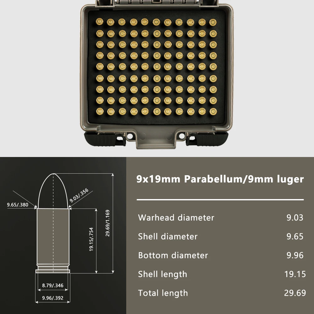 Scatola di munizioni tattiche portatile 9mm/.223 scatola di munizioni fucile pistola custodia per proiettili custodia per cartucce per caccia tiro sportivo