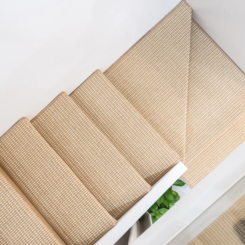 Pure Color Linen-Like Wooden Staircase Mat Self-Adhesive Anti-Slip Carpet Home Use Noise Reduction Stair Mat Modern Simple Style