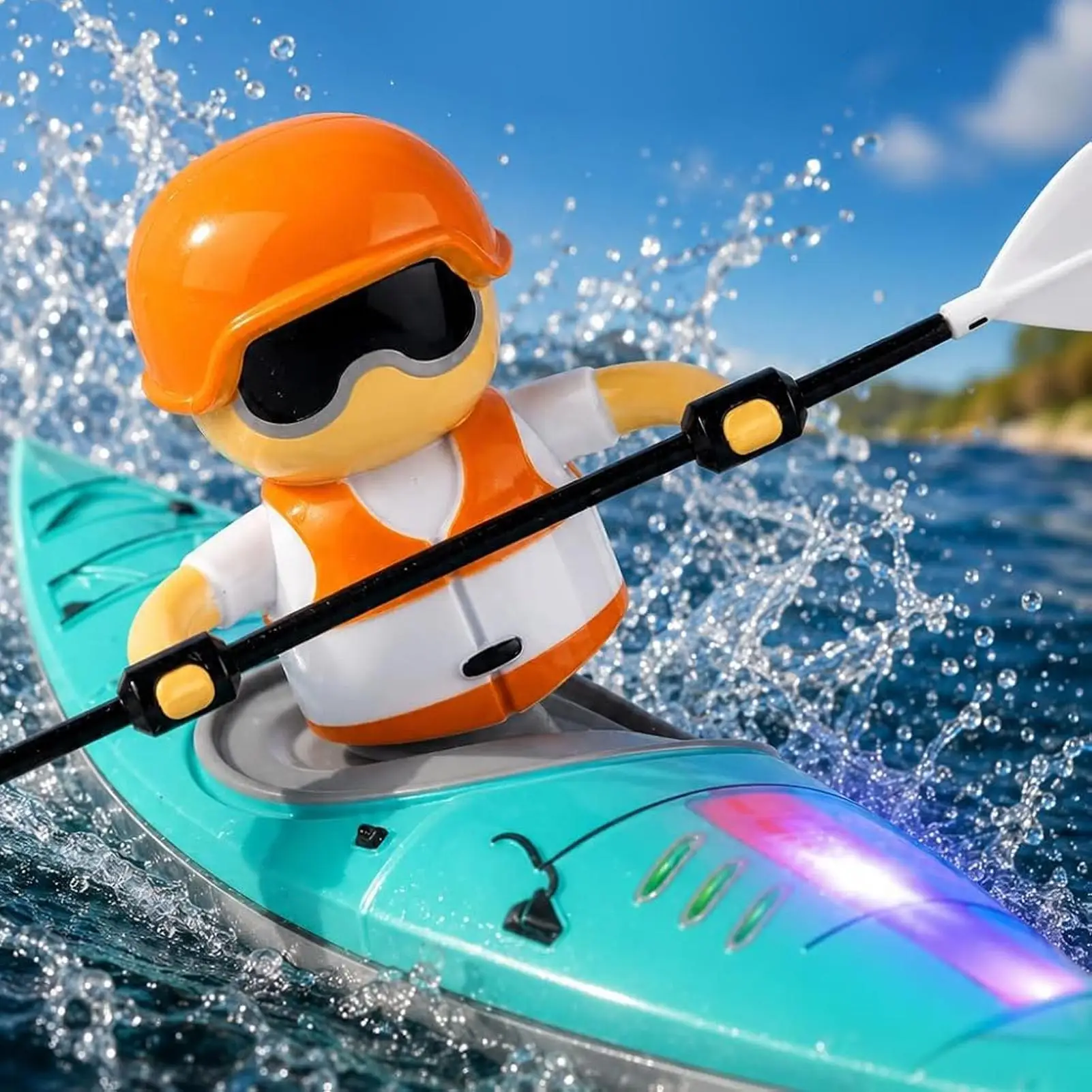 Remote Control Boat For Pool 2.4G Electric Boat Toy With Paddling Propulsion 2.4G RC Kayak Paddling Propulsion For Kid Boy Girl