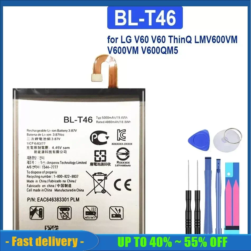 BL-T46 5000mAh Mobile Phone Battery for LG, V60, V60, ThinQ, LMV600VM, V600VM, V600QM5 High Quality Smartphon Batteries