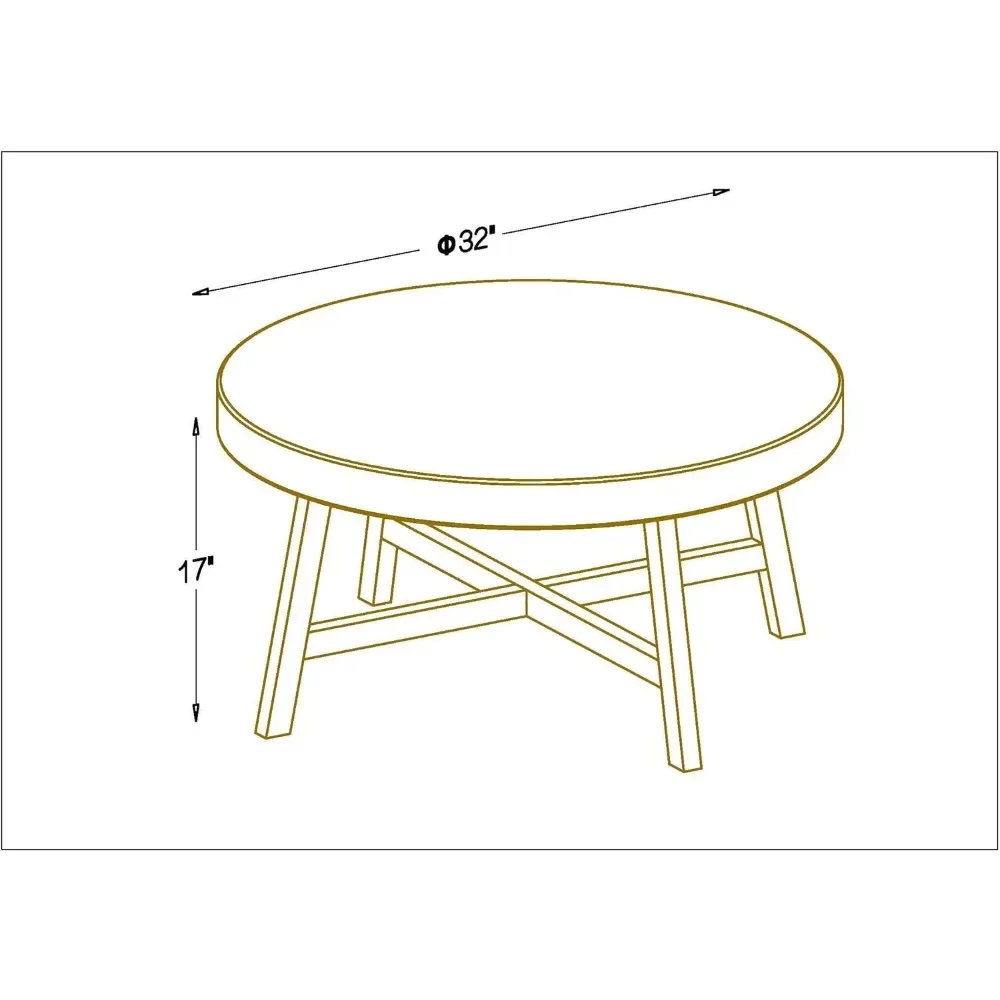 Round Coffee Table, Pine Wood Base Frame Cocktail Tables, Easy Assembled, Multiple Sizes, Solid Wood Tables, Coffee Table