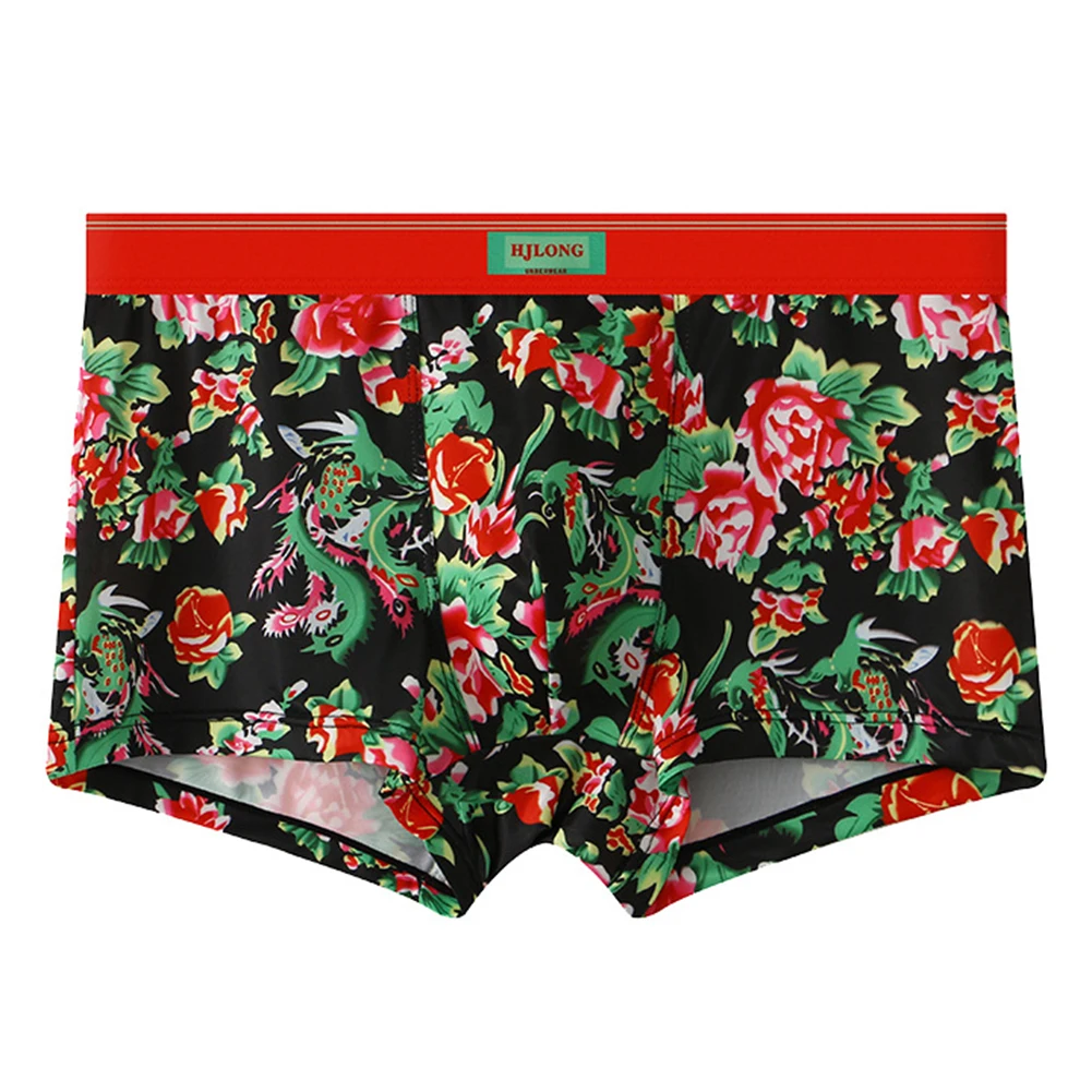 Mens Middle Waist Shorts Trunks Floral Printed Underwear Elastic Briefs Underpants Teenage Breathable Young Underwear