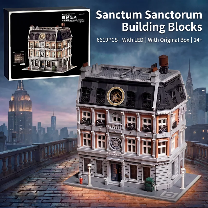 Klemmbausteine Sanctum Sanctorum mit LED Modularen Bausteinen Mystische Magie Film Doktor Superheld Architektur Ziegelstein-Modellbausatz Jungen Spielzeug Erwachsene Kinder Geschenk 6619 Teile