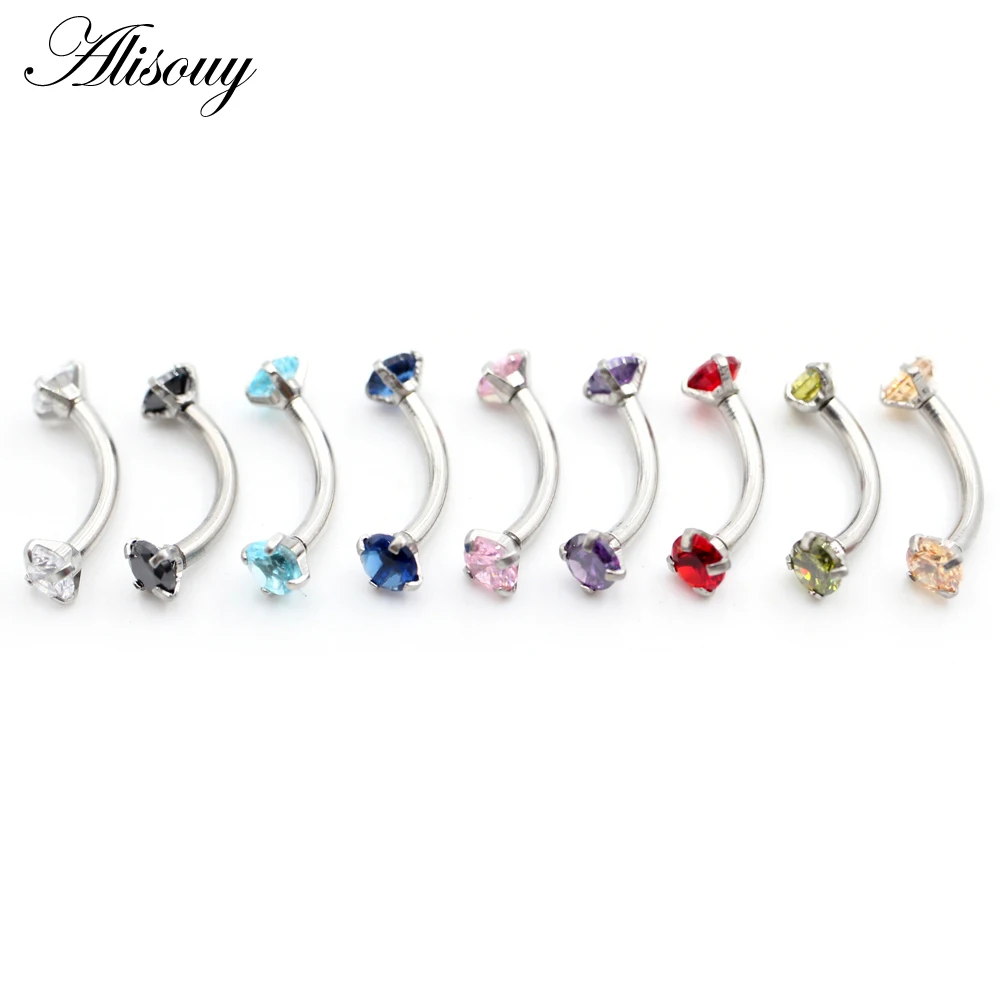 Alisouy 1 PC Double Crystal Stainless Steel Curved Eyebrow Nose Lip Earrings Piercings Punk Women Body Piercing Septum Sieraden