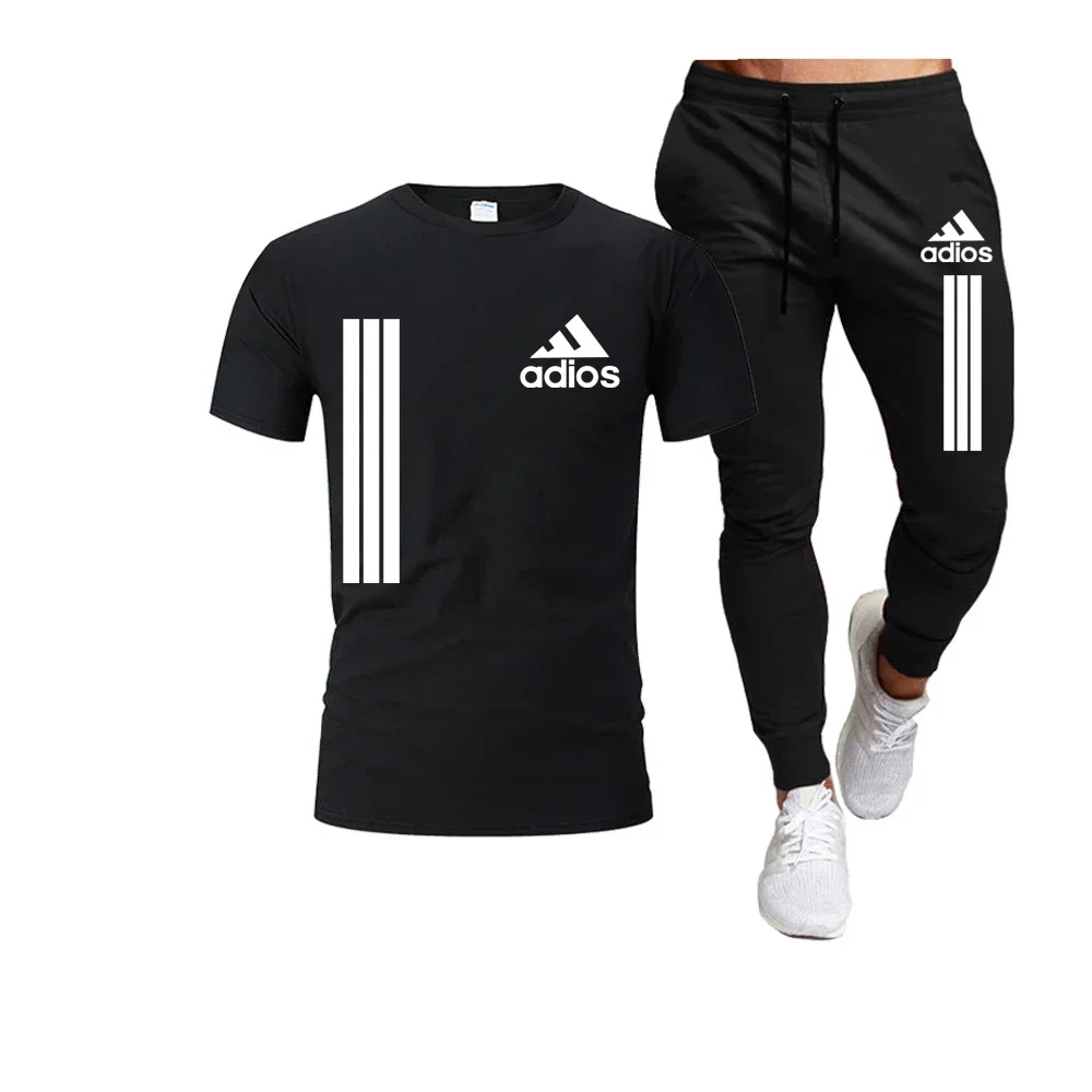

2025 Men's Comfortable Two-Piece Set - 2025 Men's Casual Cotton Fitness Sportswear - Short Sleeve T-Shirt + Long Pants