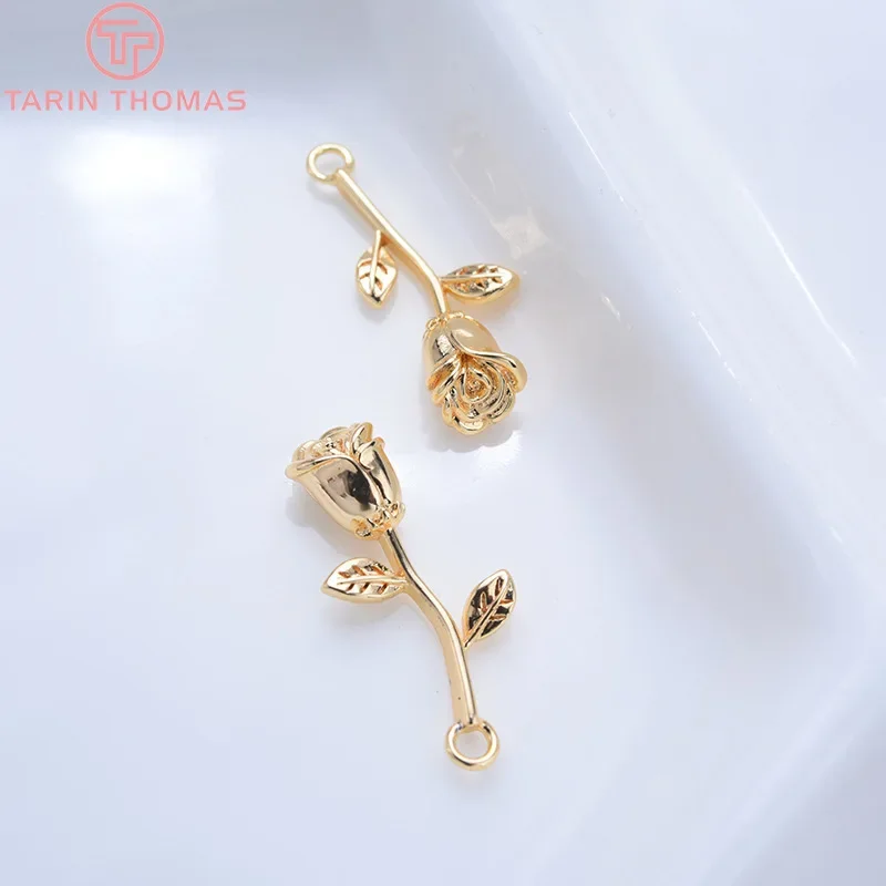 

(709)4PCS 10x22MM 24K Gold Color Plated Brass Rose Charms Pendants High Quality Diy Jewelry Accessories